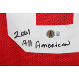 Roy Williams Autographed/Signed Red College Style Jersey 2 Insc. BAS 44064