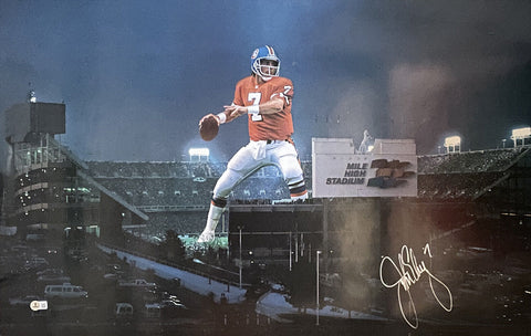 John Elway Signed Denver Broncos 34x22 Photo Poster Mile High BAS 45001