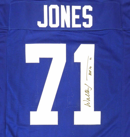 SEATTLE SEAHAWKS WALTER JONES AUTOGRAPHED BLUE JERSEY "HOF '14" MCS HOLO 165118