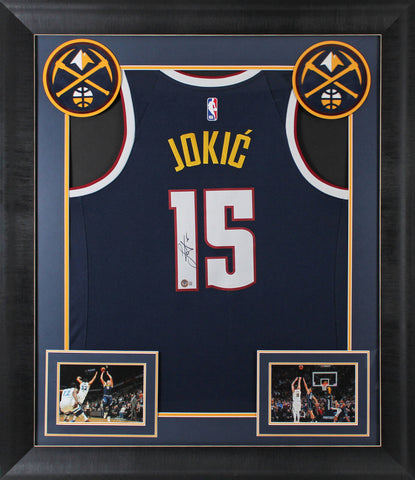 Nuggets Nikola Jokic Signed Navy Blue Nike Swingman Framed Jersey BAS 2