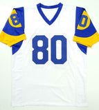 Isaac Bruce Autographed White Pro Style Jersey- Beckett Authenticated *8