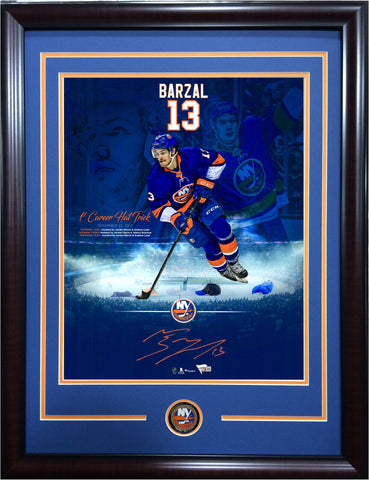 Mathew Barzal Signed 16x20 1st Hat Trick Photo Framed Coin Auto Fanatics