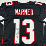 Autographed/Signed Kurt Warner Arizona Black Football Jersey Beckett BAS COA