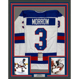 Framed Autographed/Signed Ken Morrow 35x39 1980 Miracle White Jersey JSA COA