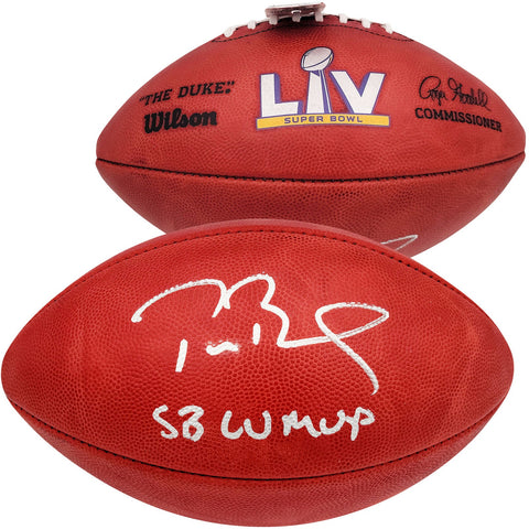 Tom Brady Autographed NFL Leather SB Logo Football SB LV MVP Fanatics AA0104060