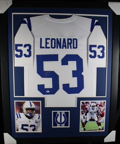 SHAQUILLE LEONARD (Colts white TOWER) Signed Autographed Framed Jersey JSA