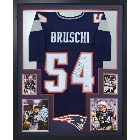 Tedy Bruschi Autographed Signed Framed Blue New England Patriots Jersey JSA