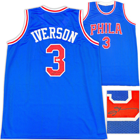 PHILADELPHIA 76ERS ALLEN IVERSON AUTOGRAPHED BLUE JERSEY BECKETT WITNESS 233364