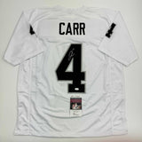 Autographed/Signed Derek Carr Las Vegas Oakland White Football Jersey JSA COA