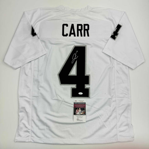 Autographed/Signed Derek Carr Las Vegas Oakland White Football Jersey JSA COA