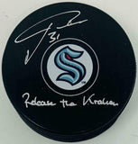 PHILIPP GRUBAUER Autographed "Release The Kraken" Team Logo Puck FANATICS