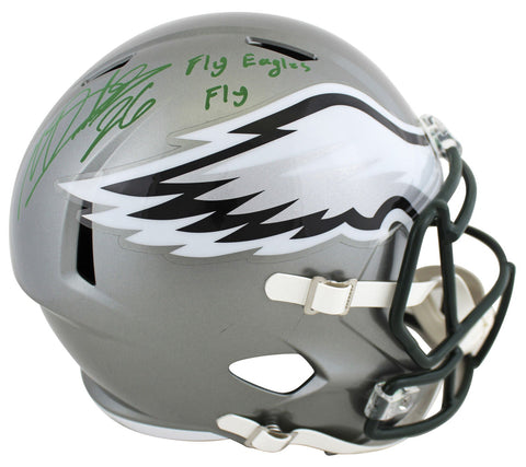 Eagles Miles Sanders "Fly Eagles Fly" Signed Flash F/S Speed Rep Helmet BAS Wit