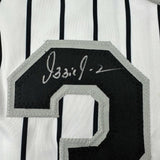 Framed Autographed/Signed Ozzie Guillen 33x42 Chicago Pinstripe Jersey JSA COA