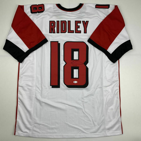 Autographed/Signed CALVIN RIDLEY Atlanta White Football Jersey Beckett BAS COA