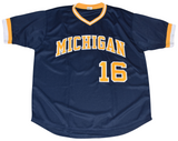 BARRY LARKIN SIGNED MICHIGAN WOLVERINES #16 NAVY BASEBALL JERSEY COA