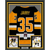 Framed Autographed/Signed Tristan Jarry 35x39 Pittsburgh Black Jersey JSA COA