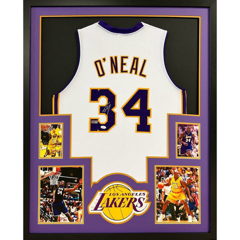 Shaquille O'Neal Autographed Signed Framed White Shaq L.A. Lakers Jersey JSA