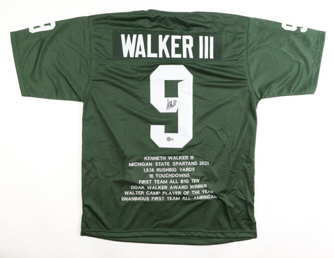 Kenneth Walker III Signed Michigan State Spartan Highlight Stat Jersey (Beckett)