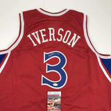 Autographed/Signed Allen Iverson Philadelphia Red Basketball Jersey JSA COA Auto