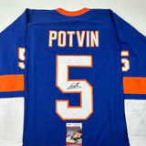 Autographed/Signed Dennis Potvin New York Blue Hockey Jersey JSA COA