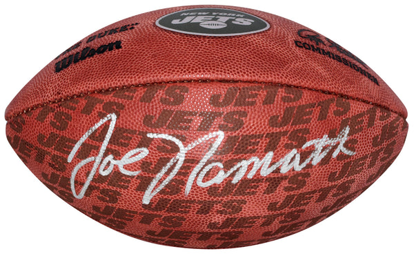 JOE NAMATH SIGNED NEW YORK JETS WILSON NFL DUKE SHOWCASE FOOTBALL BECKETT