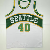 Autographed/Signed SHAWN KEMP Seattle White Basketball Jersey JSA COA Auto