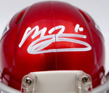 Mac Jones Autographed Patriots Flash Red Mini Helmet (Damaged) Beckett WS86312