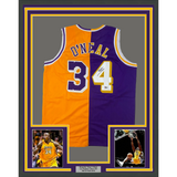 Framed Autographed/Signed Shaquille Shaq O'Neal 33x42 LA Split Jersey BAS COA