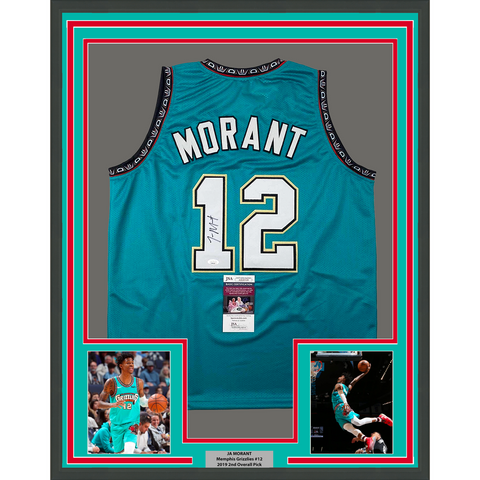 Framed Autographed/Signed Ja Morant 33x42 Memphis Teal Jersey JSA COA