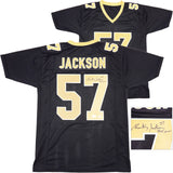 SAINTS RICKEY JACKSON AUTOGRAPHED BLACK JERSEY "HOF 2010" BECKETT QR 230189