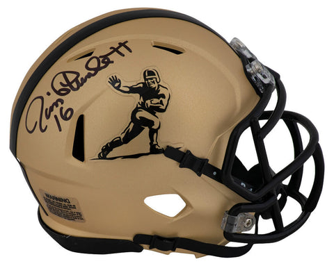 Jim Plunkett Signed Heisman Logo Gold Riddell Speed Mini Helmet - (SCHWARTZ COA)