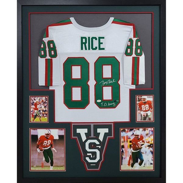 Jerry Rice Autographed Signed Framed 49ers Mississippi Valley St Jersey JSA