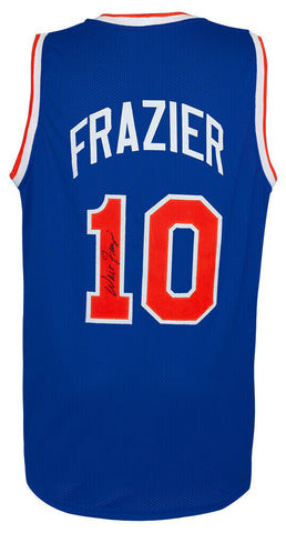 Walt Frazier (KNICKS) Signed Blue Custom Basketball Jersey - (SCHWARTZ COA)