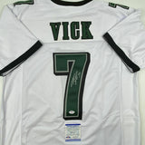 Autographed/Signed MICHAEL MIKE VICK Philadelphia White Football Jersey PSA COA