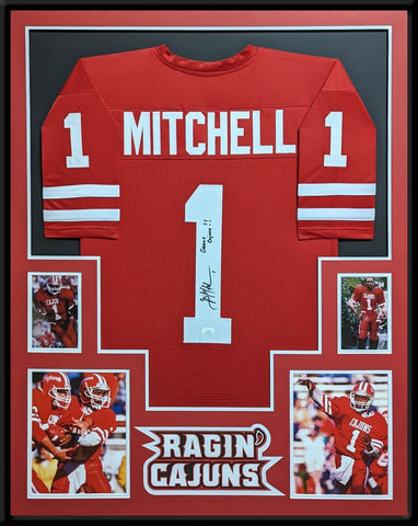 FRAMED LOUISIANA RAGIN CAJUNS BRIAN MITCHELL AUTOGRAPHED INSCRIBED JERSEY JSA