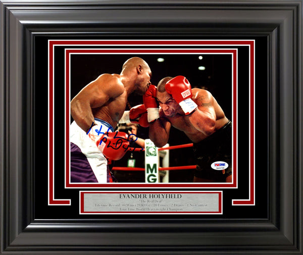 Framed Evander Holyfield 8X10 photo, signed, buying with certificate of authenticity.