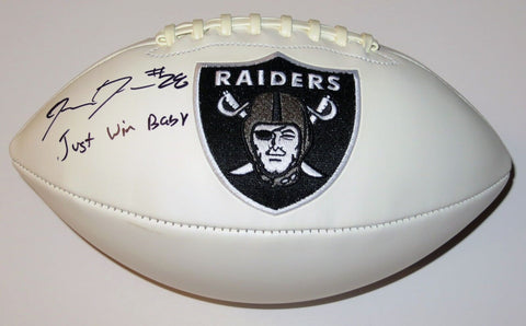 Josh Jacobs Autographed Las Vegas Raiders Logo Football W/Just Win Baby Beckett