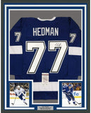 FRAMED Autographed/Signed VICTOR HEDMAN 33x42 Tampa Bay Blue Jersey JSA COA Auto