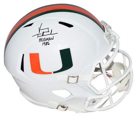 VINNY TESTAVERDE SIGNED MIAMI HURRICANES FULL SIZE SPEED HELMET W/ HEISMAN 1986