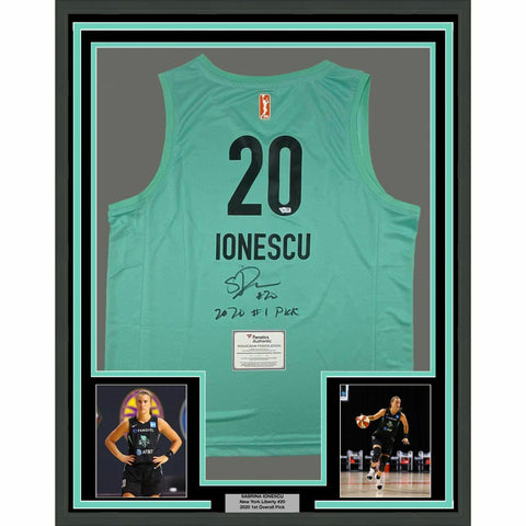 FRAMED Autographed/Signed SABRINA IONESCU 33x42 NY Liberty Jersey Fanatics COA