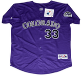 LARRY WALKER SIGNED COLORADO ROCKIES #33 PURPLE MAJESTIC JERSEY W/ HOF 2020