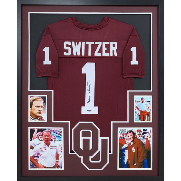 Barry Switzer Autographed Signed Framed Oklahoma Jersey TRISTAR