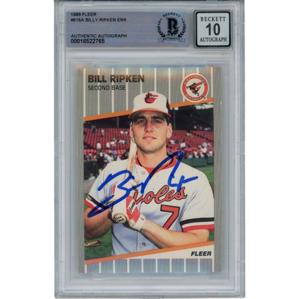 Billy Ripken Autographed 1989 Fleer 616 Trading Card 10 Grade Beckett 49334