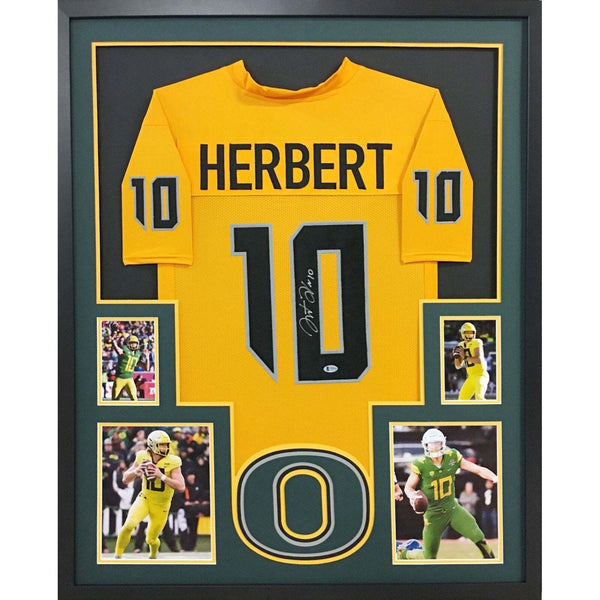 Justin Herbert Autographed Signed Framed Yellow Oregon Ducks Jersey BECKETT