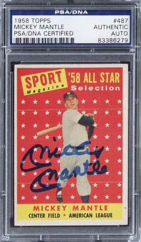 Yankees Mickey Mantle Authentic Signed 1958 Topps #487 Card PSA/DNA Slabbed