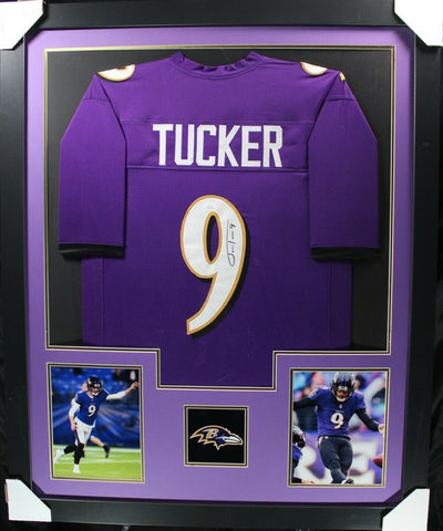 JUSTIN TUCKER (Ravens purple TOWER) Signed Autographed Framed Jersey JSA