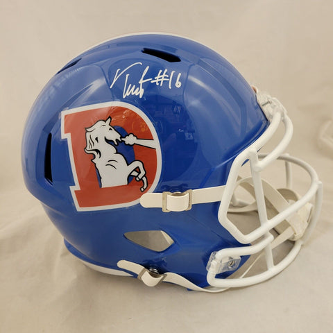 TROY FRANKLIN SIGNED DENVER BRONCOS F/S THROWBACK SPEED REPLICA HELMET BECKETT