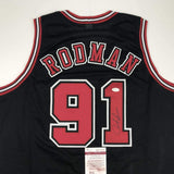 Autographed/Signed DENNIS RODMAN Chicago Black Basketball Jersey JSA COA Auto