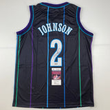 Autographed/Signed Larry Johnson Charlotte Black Basketball Jersey JSA COA