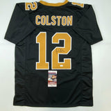 Autographed/Signed Marques Colston New Orleans Black Football Jersey JSA COA